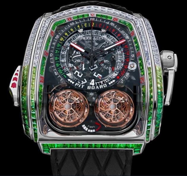 Jacob & Co. TWIN TURBO FURIOUS BAGUETTE WHITE DIAMONDS & TSAVORITES Watch Replica TT800.40.AA.UB.ABVEA Jacob and Co Watch Price